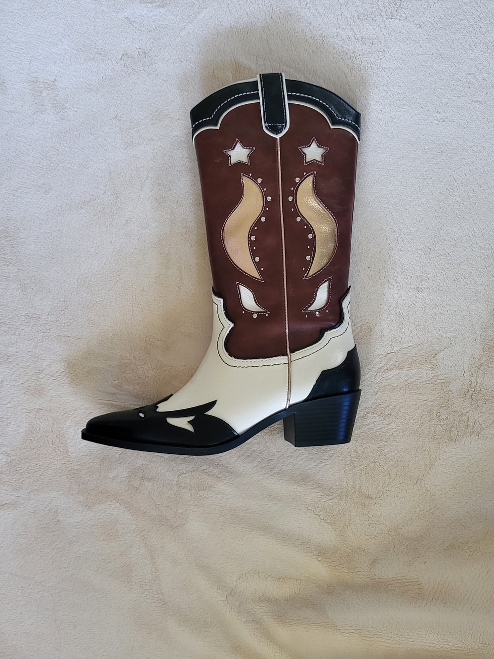 stradivarius Brown, White & Black Lace-Up Western Boots